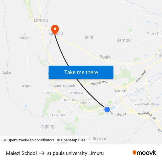 Malezi School to st.pauls university Limuru map
