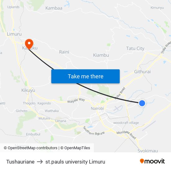 Tushauriane to st.pauls university Limuru map