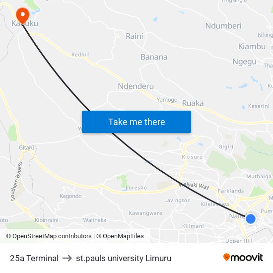 25a Terminal to st.pauls university Limuru map