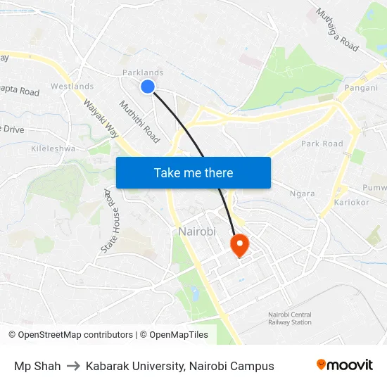Mp Shah to Kabarak University, Nairobi Campus map