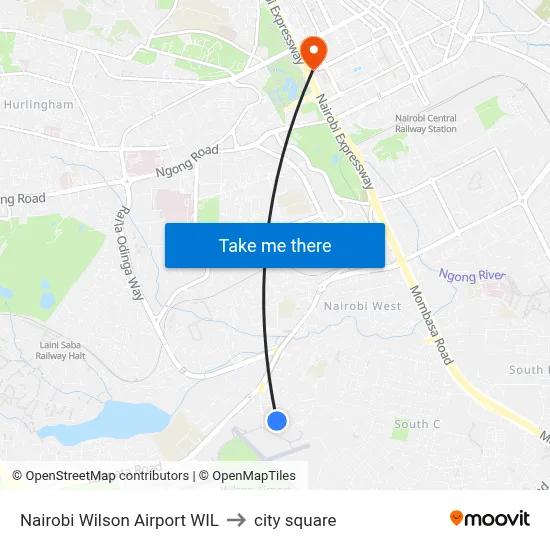 Nairobi Wilson Airport WIL to city square map