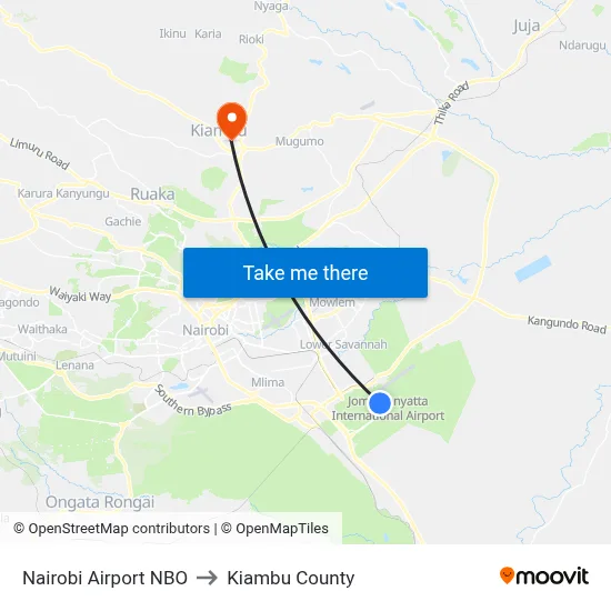 Nairobi Airport NBO to Kiambu County map