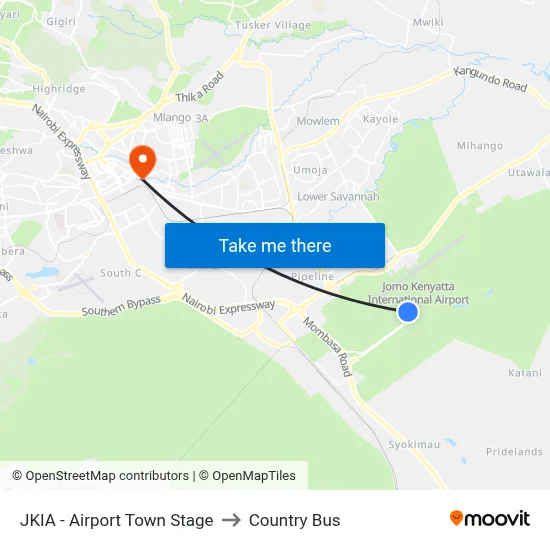 JKIA - Airport Town Stage to Country Bus map