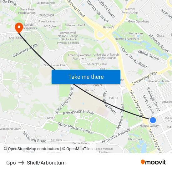 Gpo to Shell/Arboretum map
