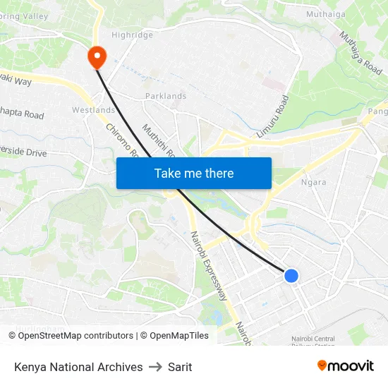 Kenya National Archives to Sarit map