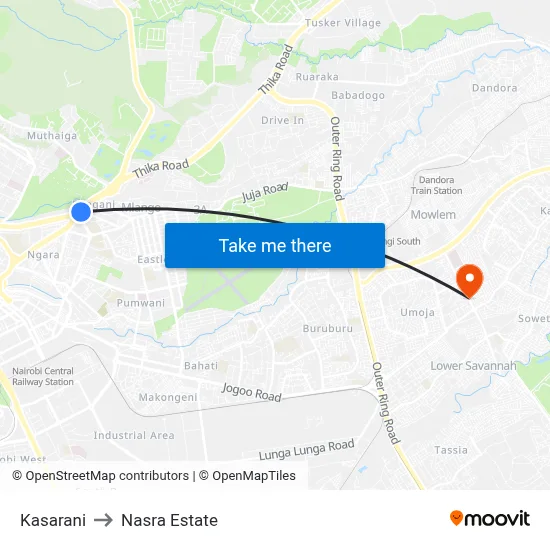 Kasarani to Nasra Estate map