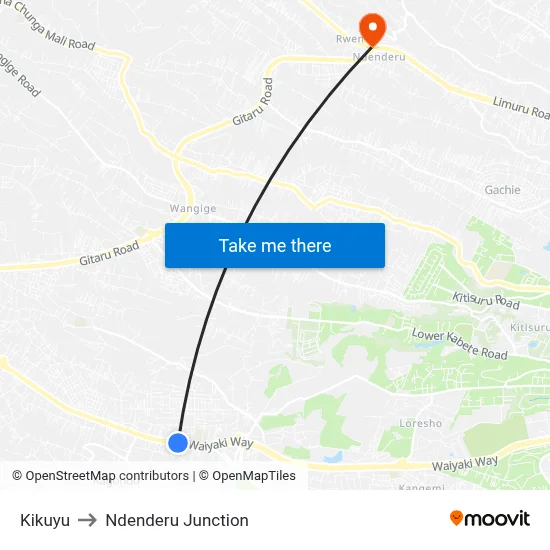 Kikuyu to Ndenderu Junction map
