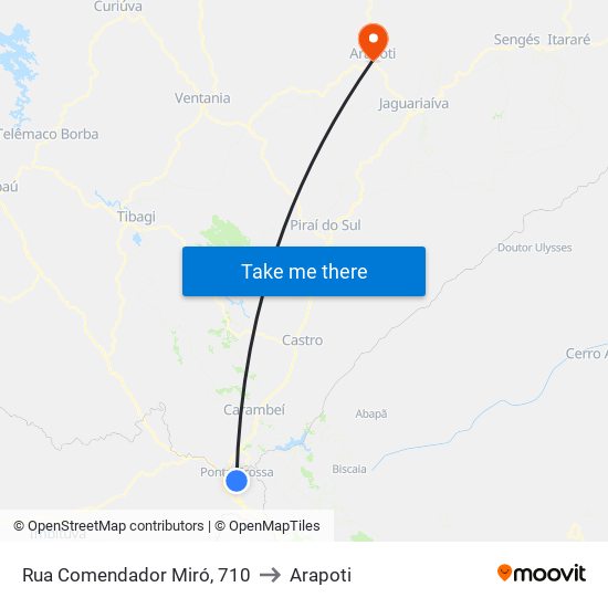 Rua Comendador Miró, 710 to Arapoti map