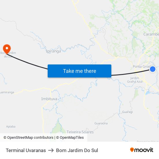 Terminal Uvaranas to Bom Jardim Do Sul map