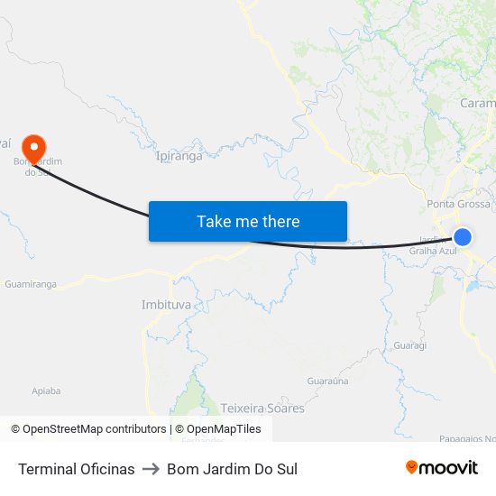 Terminal Oficinas to Bom Jardim Do Sul map