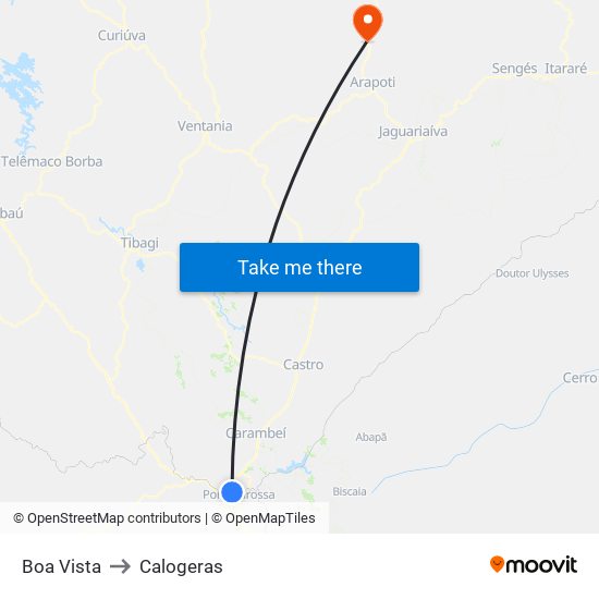 Boa Vista to Calogeras map