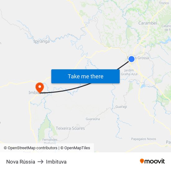 Nova Rússia to Imbituva map