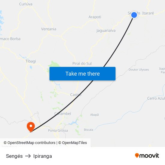 Sengés to Ipiranga map
