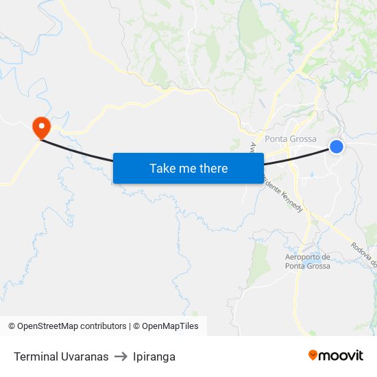 Terminal Uvaranas to Ipiranga map