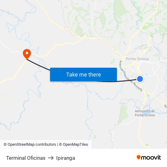 Terminal Oficinas to Ipiranga map