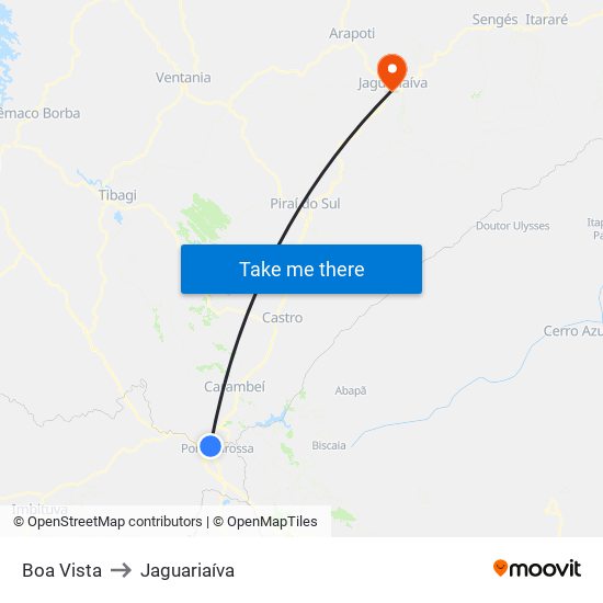 Boa Vista to Jaguariaíva map