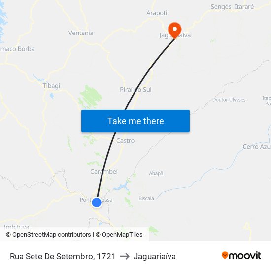 Rua Sete De Setembro, 1721 to Jaguariaíva map