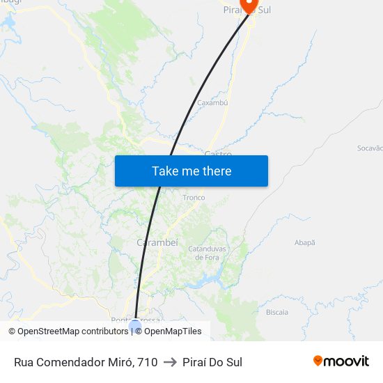 Rua Comendador Miró, 710 to Piraí Do Sul map