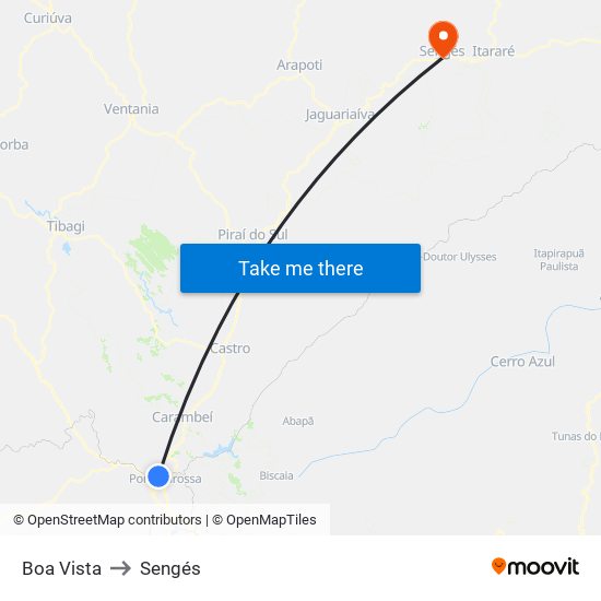 Boa Vista to Sengés map