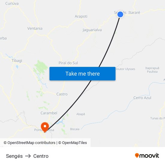 Sengés to Centro map