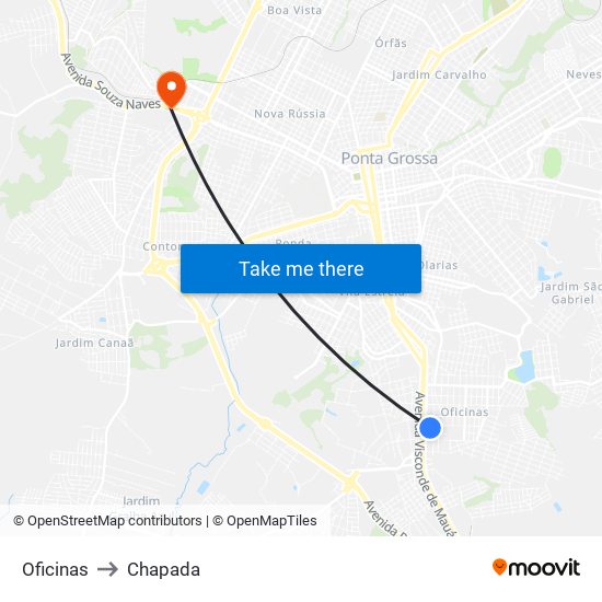 Oficinas to Chapada map