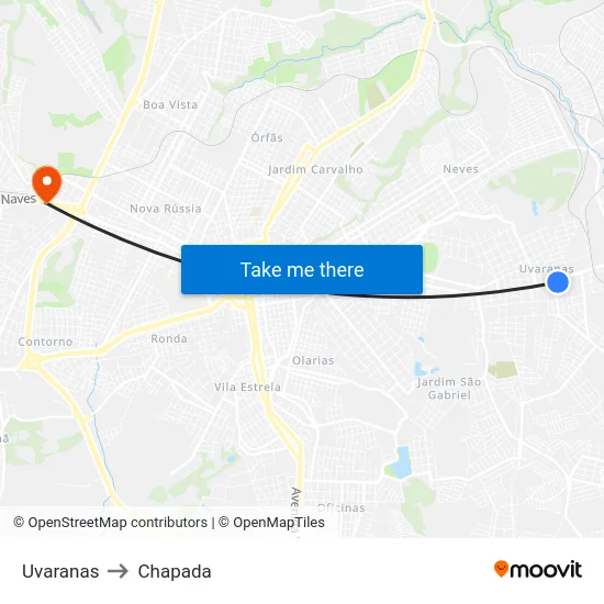 Uvaranas to Chapada map