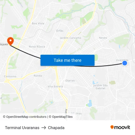 Terminal Uvaranas to Chapada map