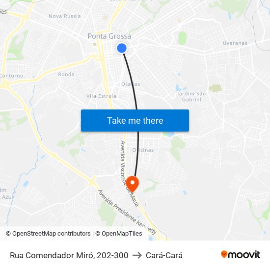 Rua Comendador Miró, 202-300 to Cará-Cará map