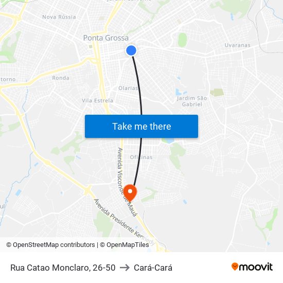 Rua Catao Monclaro, 26-50 to Cará-Cará map