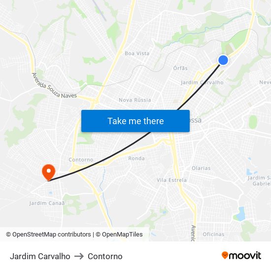 Jardim Carvalho to Contorno map
