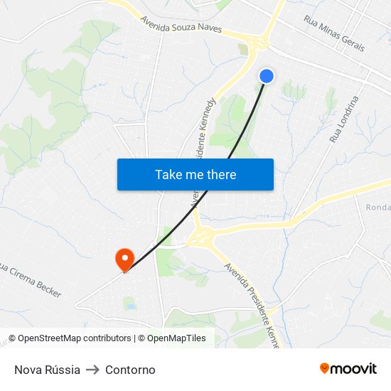 Nova Rússia to Contorno map