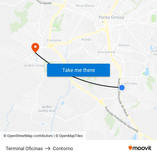 Terminal Oficinas to Contorno map