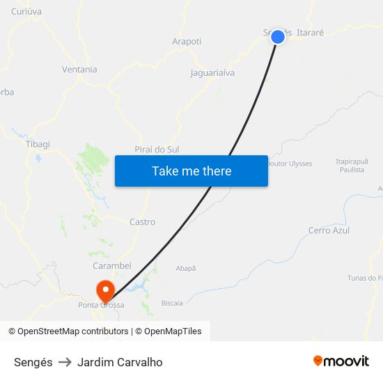 Sengés to Jardim Carvalho map