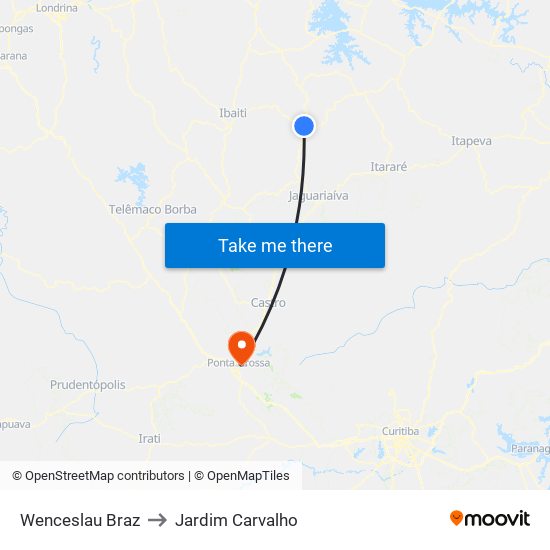 Wenceslau Braz to Jardim Carvalho map