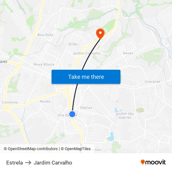 Estrela to Jardim Carvalho map