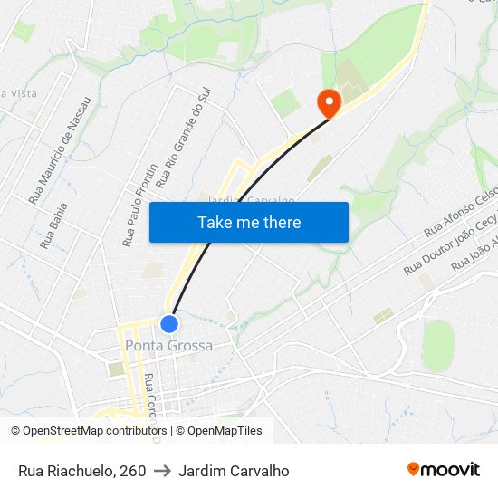 Rua Riachuelo, 260 to Jardim Carvalho map