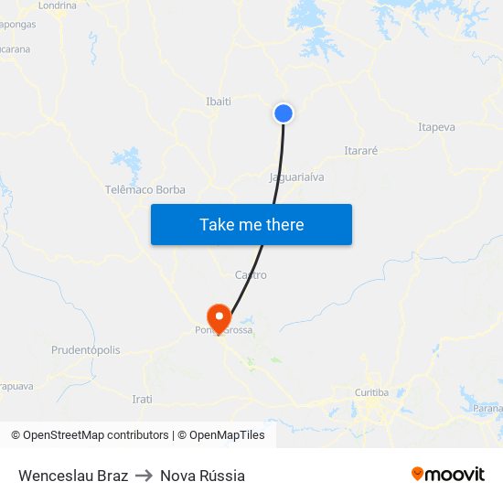Wenceslau Braz to Nova Rússia map
