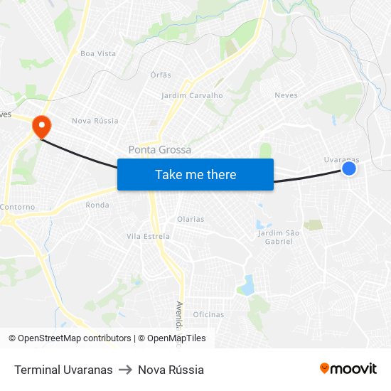 Terminal Uvaranas to Nova Rússia map