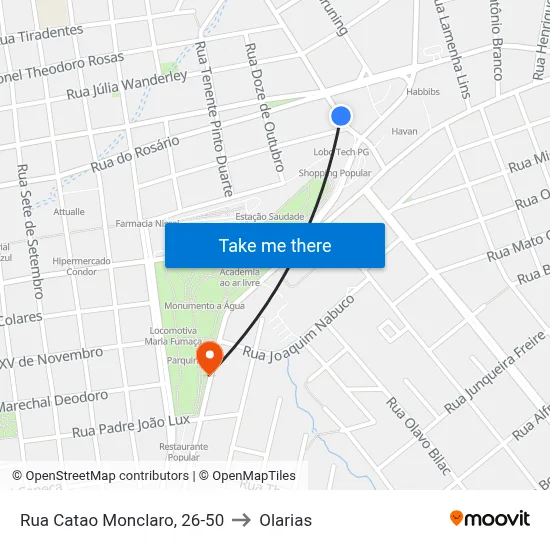 Rua Catao Monclaro, 26-50 to Olarias map