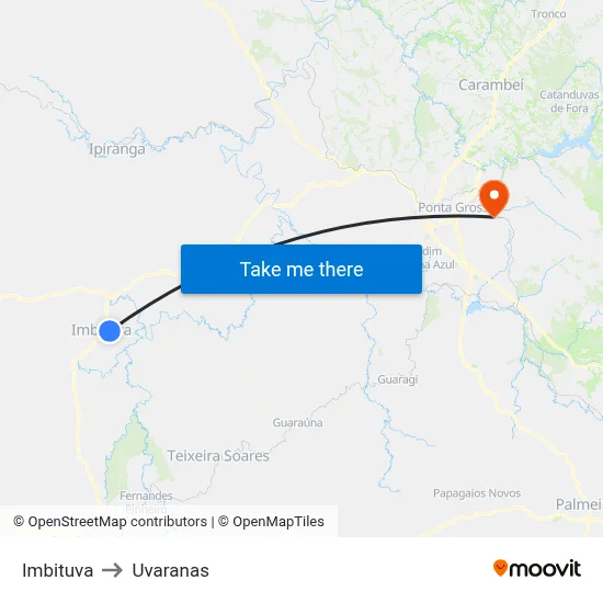 Imbituva to Uvaranas map