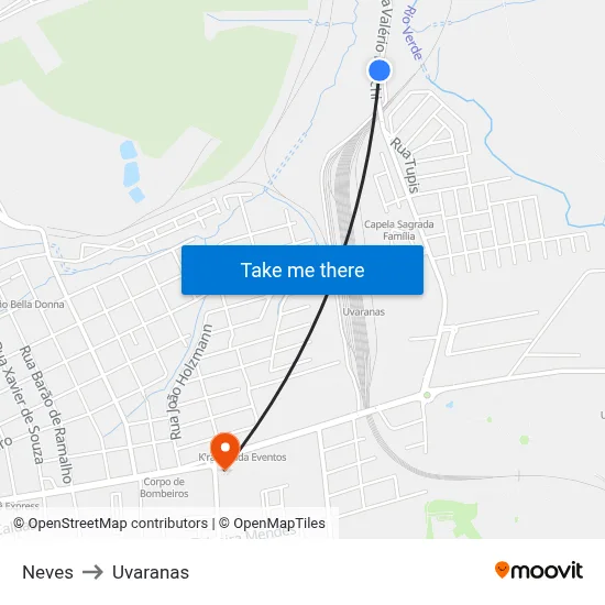 Neves to Uvaranas map