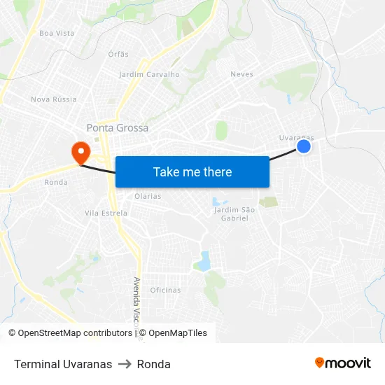 Terminal Uvaranas to Ronda map