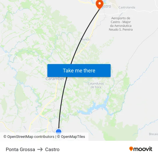 Ponta Grossa to Castro map