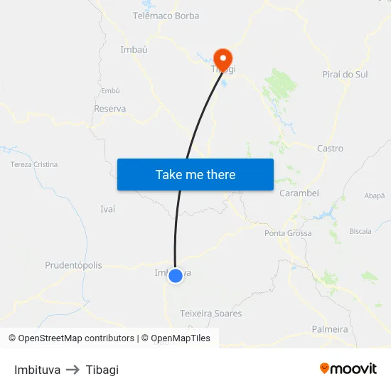 Imbituva to Tibagi map