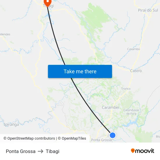 Ponta Grossa to Tibagi map
