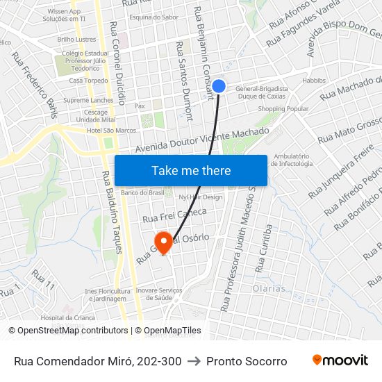 Rua Comendador Miró, 202-300 to Pronto Socorro map