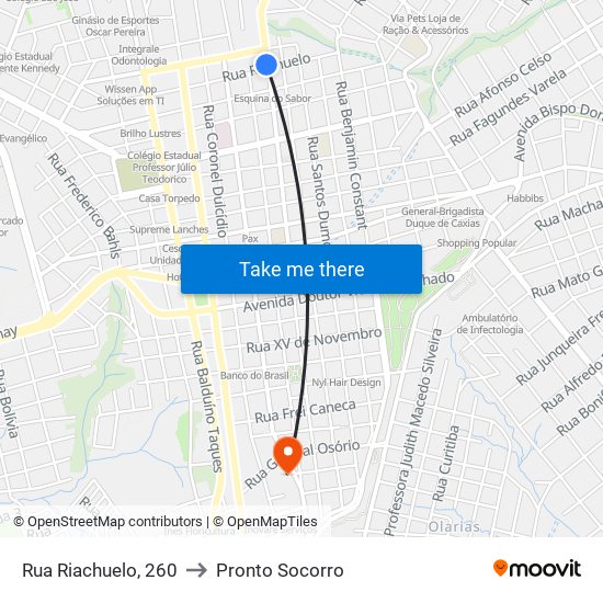 Rua Riachuelo, 260 to Pronto Socorro map