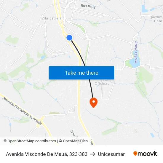 Avenida Visconde De Mauá, 323-383 to Unicesumar map