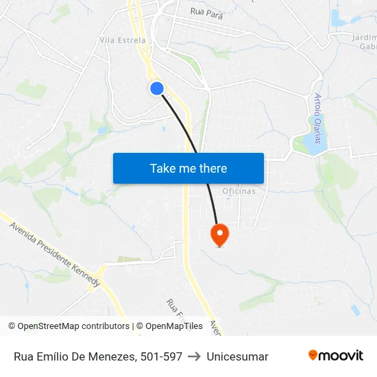 Rua Emílio De Menezes, 501-597 to Unicesumar map