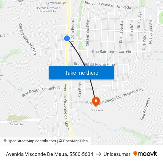 Avenida Visconde De Mauá, 5500-5634 to Unicesumar map